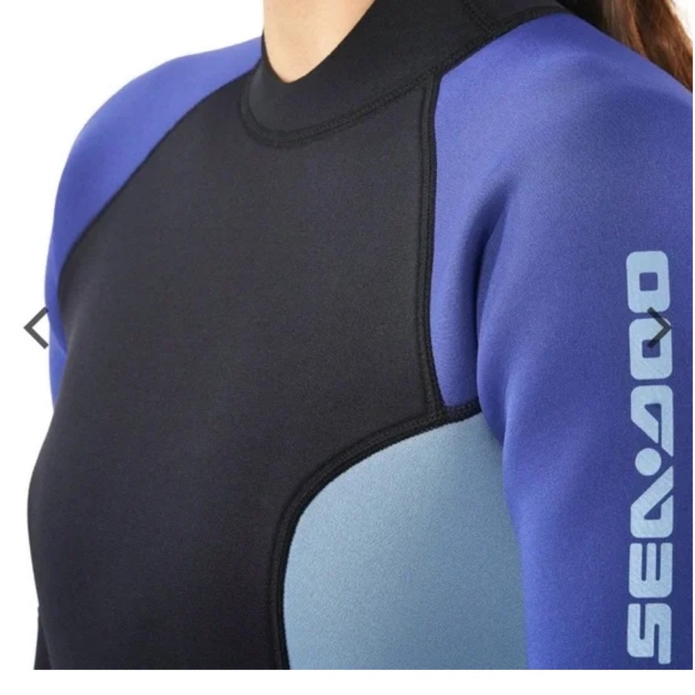 Women’s Short Sleeve Wetsuit Top - Black with Blue Panels - Picture 3 of 10